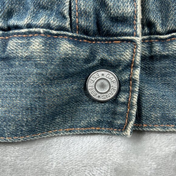 GAP Denim Jacket Women's Large Sherpa Lined Trucker Style Y2K Distressed VTG - Picture 4 of 10